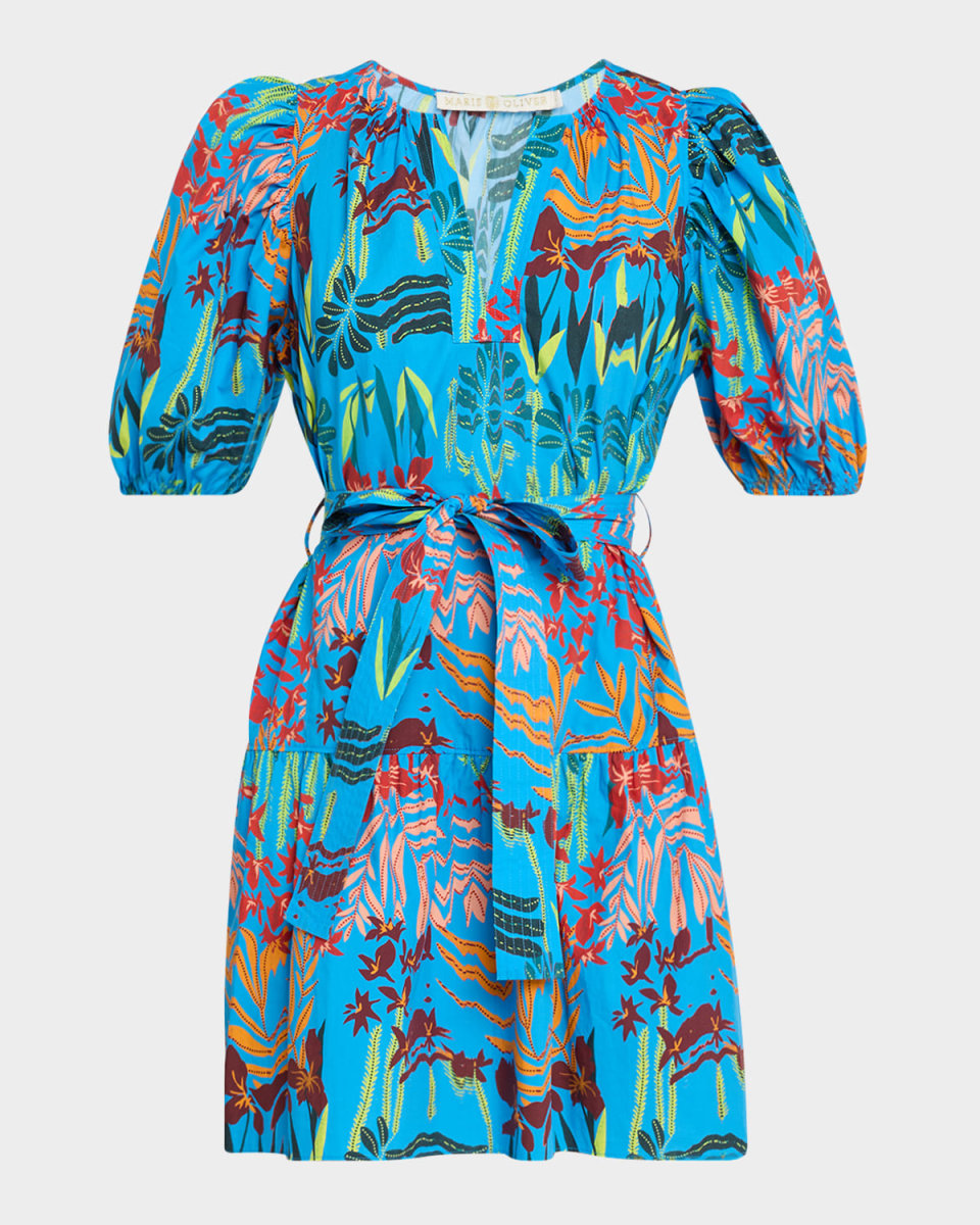 Clara Tiered Botanical-Print Mini Dress